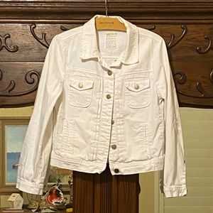 J. Crew Distressed White Denim Jacket